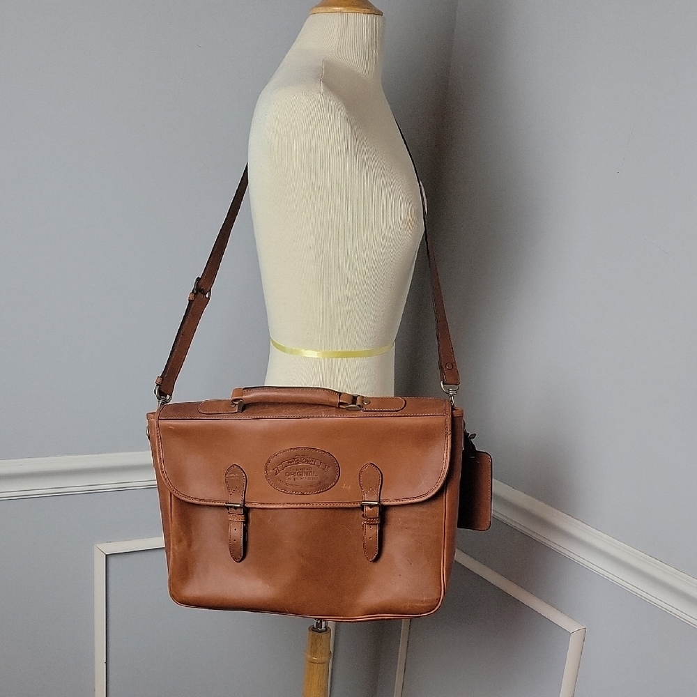 H.H.‎ BROWN Tan Leather Laptop Attaché Work Messenger Crossbody Shoulder Bag VTG